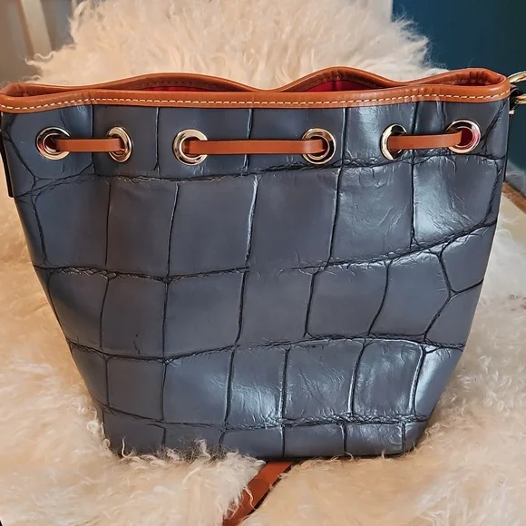 Dooney & Bourke Blue Croc Drawstring Bag & Matching Wristlet - Picture 3 of 12